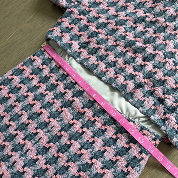 Sandro Amadora Dress Pink Blue Denim Trim Houndstooth Tweed Mini FR 36 US 4 - Picture 14 of 15